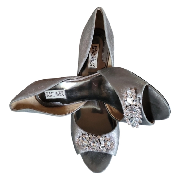 Badgley Mischka Women's Metallic Gray D'orsay Leather Holiday Heels Sz 10 - Picture 5 of 10